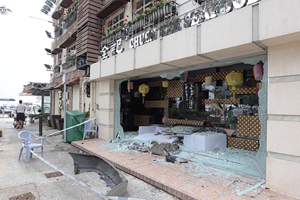The Chuen Kee Seafood Restaurant on See Cheung Street in Sai Kung on Monday morning after it was rammed by a car. Photo: SCMP Pictures