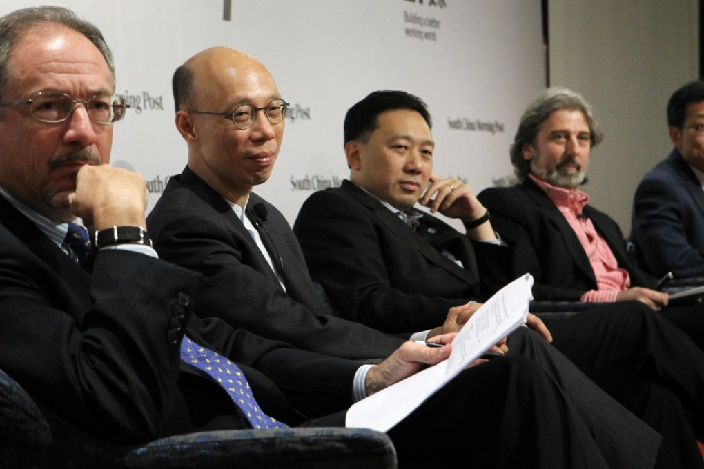 From left: Kenneth Howe, Wong Kam-sing, Conrad Wong, Paul Zimmerman and Hung Wing-tat discuss development challenges at the -hosted Redefining Hong Kong debate. Photo: Edward Wong