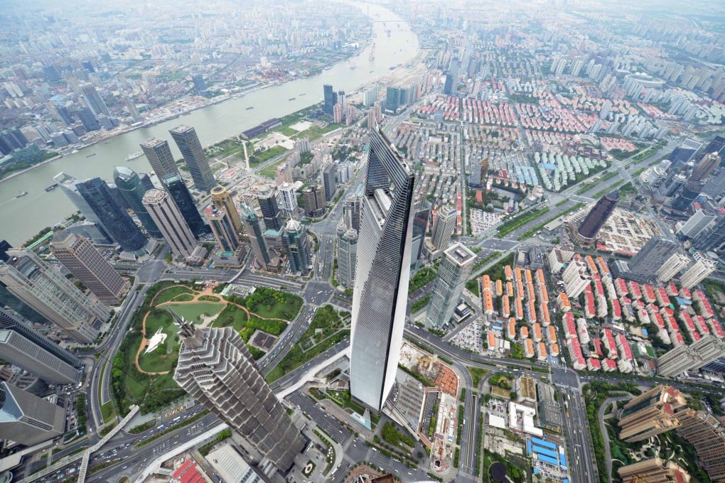 A general view from the top of the under-construction Shanghai Tower in Shanghai. Photo: AFP
