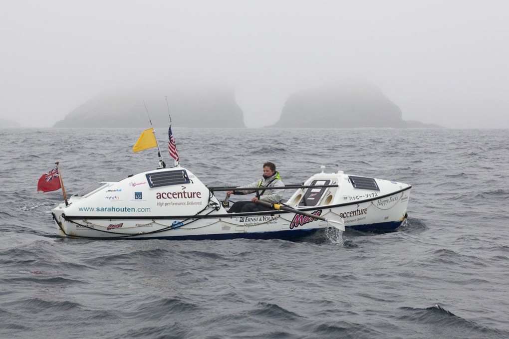 Sarah Outen arrives off Adak after rowing 3,220 kilometres from Japan to the island, part of the Aleutian chain. Photo: Reuters