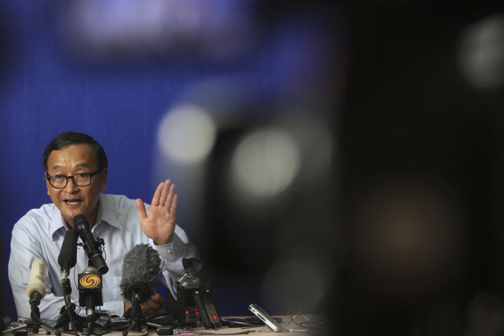 Cambodia opposition leader Sam Rainsy in Phnom Penh on Wednesday. Photo: Reuters