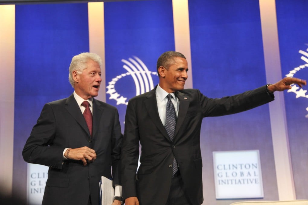 President Obama pushes his health-care reforms with former president Clinton in New York. Photo: EPA