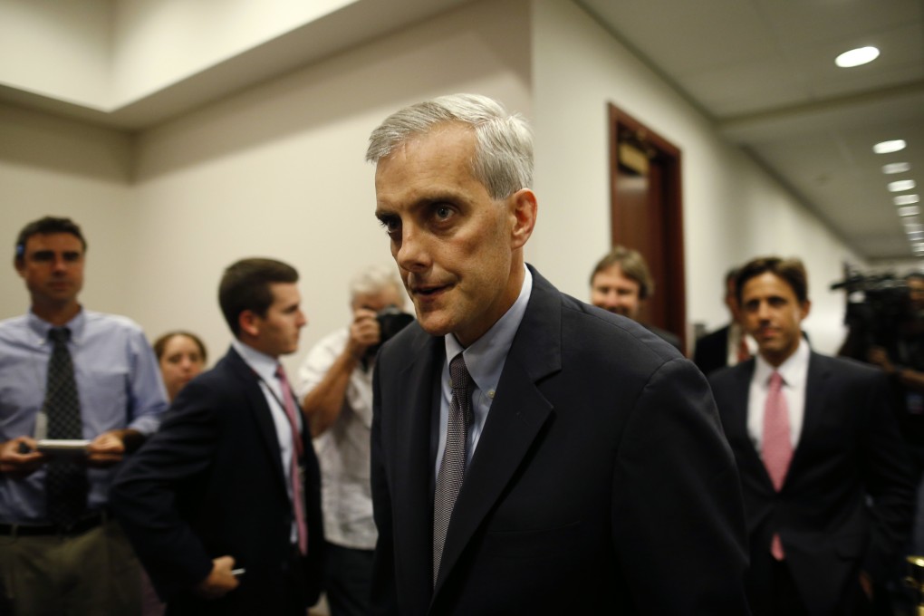 White House Chief of Staff Denis McDonough arrives at Capitol Hill in Washington. Pressure is building over an upcoming move by the Democratic Senate to strip a tea party-backed plan to "defund Obamacare" from a bill required to prevent a government shutdown. Photo: AP