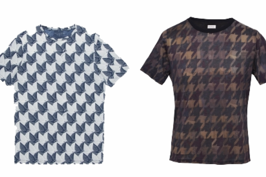 Pattern forming: Never afraid to mix old with new, Paul Smith has been hard at work deconstructing classic British patterns. From his latest mainline collection, we love the blown-up - almost to the point of being unrecognisable - houndstooth tee (above right; HK$2,700), which has an almost military feel to it. Something a bit lighter but no less eye-catching is the dove tessellation tee (above left; HK$1,500) from the Paul Smith Jeans line. Paul Smith is in The Landmark, Central, tel: 2523 5868.