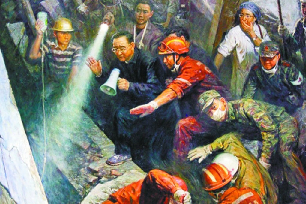 Zhang Fangzhen's painting Dawn depicts Wen Jiabao during the 2008 earthquake. Photo: SCMP