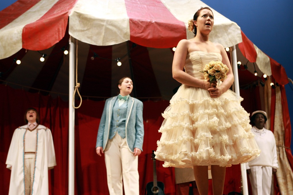 Actresses perform Shakespeare's comedy The Taming of the Shrew in Hong Kong. Photo: Xinhua