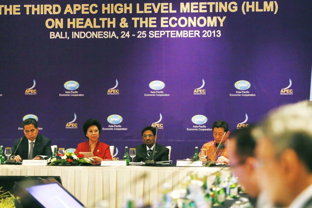Indonesia Health Minister Nafsiah Mboi (second left) delivers a speech at the opening of the Apec High Level Meeting on Health and The Economy in Nusadua, Bali. Photo: EPA