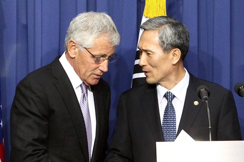 US Secretary of Defence Chuck Hagel and South Korean Defence Minister Kim Kwan-jin. Photo: EPA