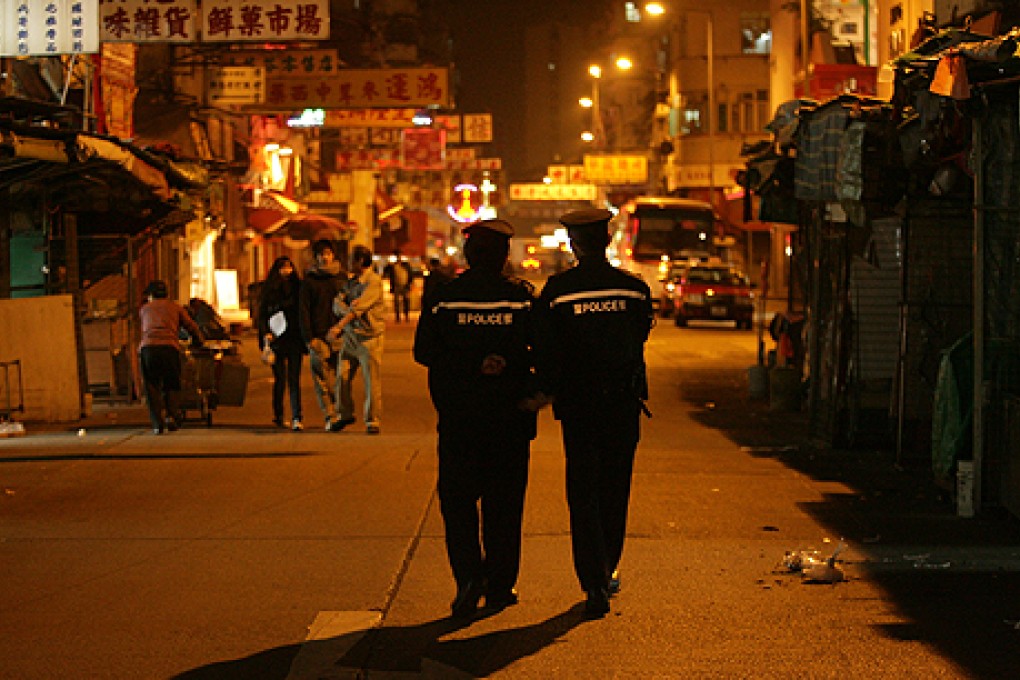 Police patrol the streets in Sham Shui Po. Photo: Ricky Chung