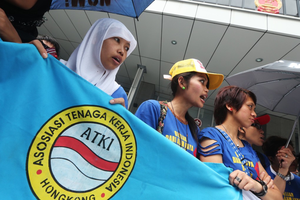 Hong Kong foreign domestic workers rally to demand higher wage. Photo: Sam Tsang