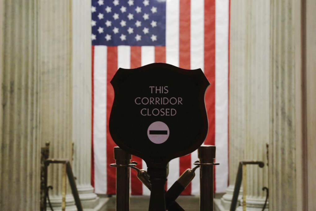 A sign marks a closed corridor of the US Capitol as the federal government was shut down. Photo: AFP