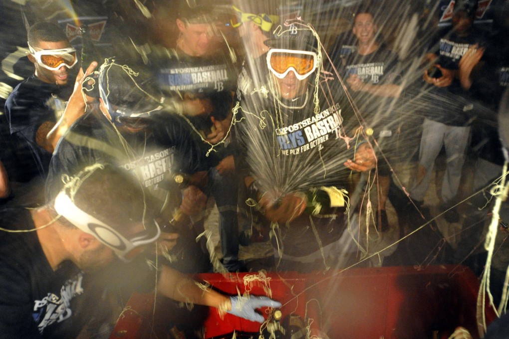 Tampa Bay Rays players celebrate their 4-0 victory over the Cleveland Indians in the American League play-off game. Photo: USA Today Sports