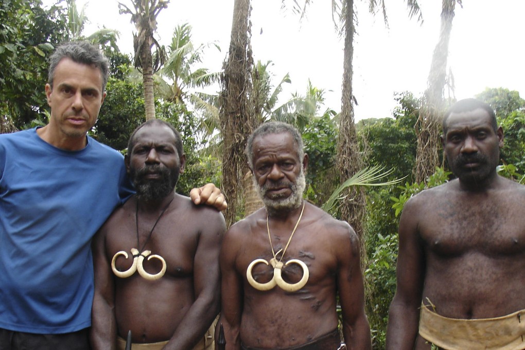 Kilham with three chiefs from Pentecost Island in Vanuatu. Photo: Chris Kilham