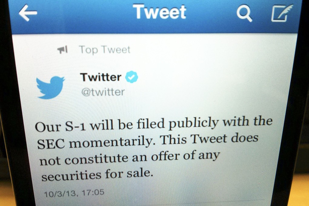A tweet from Twitter announcing the release of its IPO filing. Photo: Reuters