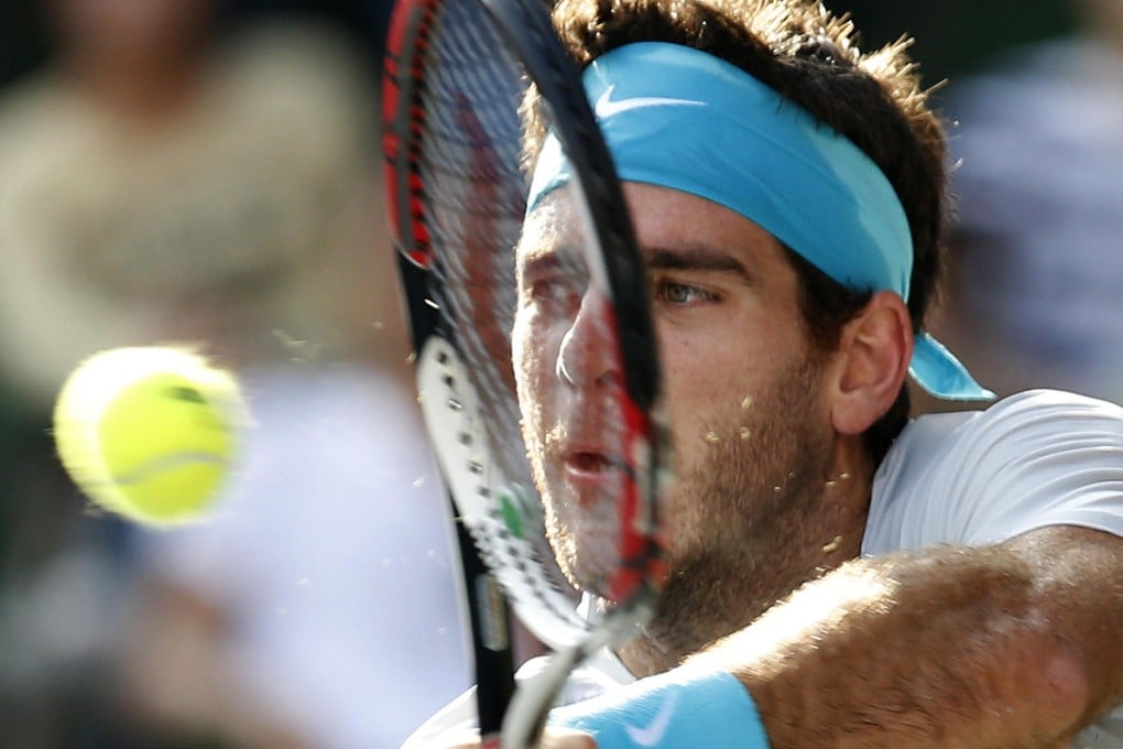 Juan Martin del Potro of Argentina returns the ball against Milos Raonic of Canada in the final of the Japan Open in Tokyo. Photo: AP