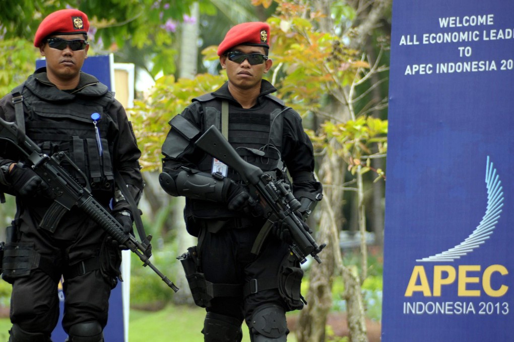 Security forces patrol ahead of the Apec forum, on the sidelines of which Xi Jinping pushed political talks with Taiwan. Photo: AFP