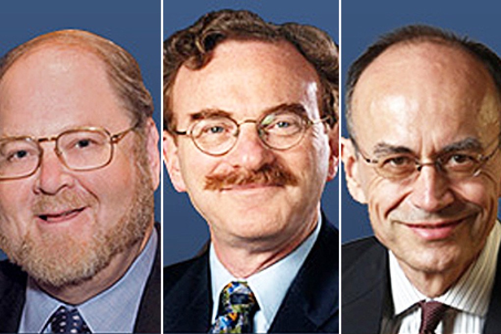 James E Rothman from the US, Randy W Schekman from the US and Thomas C Suedhof from Germany. Photo: AFP
