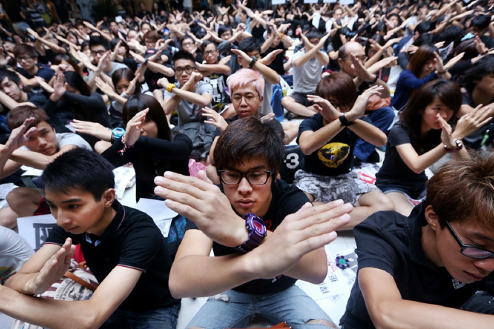 Students make their views clear during a protest against national education. Photo: Sam Tsang