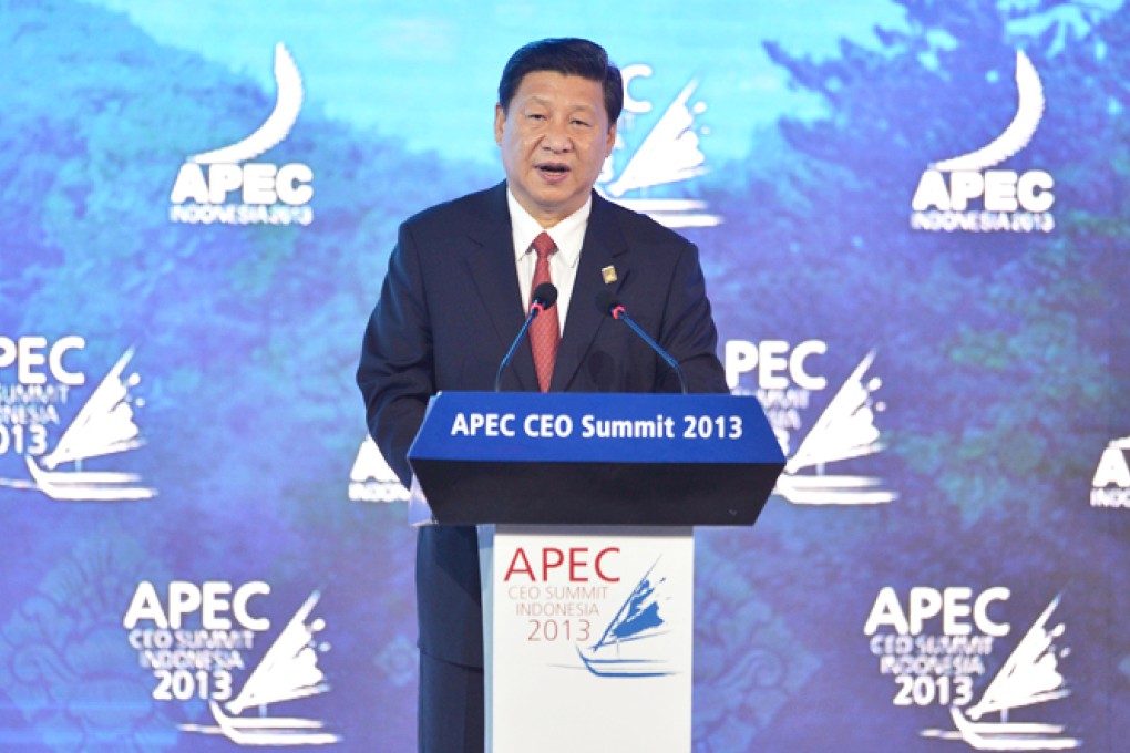 President Xi Jinping speaks at the Apec Summit in Nusa Dua on Indonesia's resort island of Bali on Monday. Photo: AFP