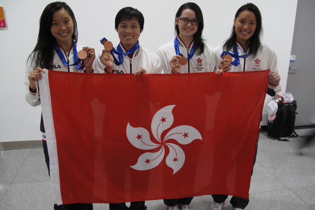 Hong Kong's 4x100 metre medley relay team (from left) Stephanie Au Hoi-shun, Sze Hang-yu, Siobhan Haughey and Kong Man-yi won bronze. Photo: SCMP Pictures