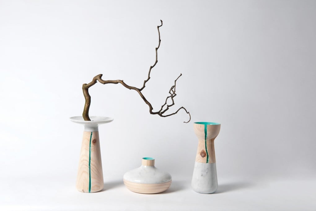 Taiwanese designer Jacky Wu mixes marble and cracked wood. Photo: Jacky Wu