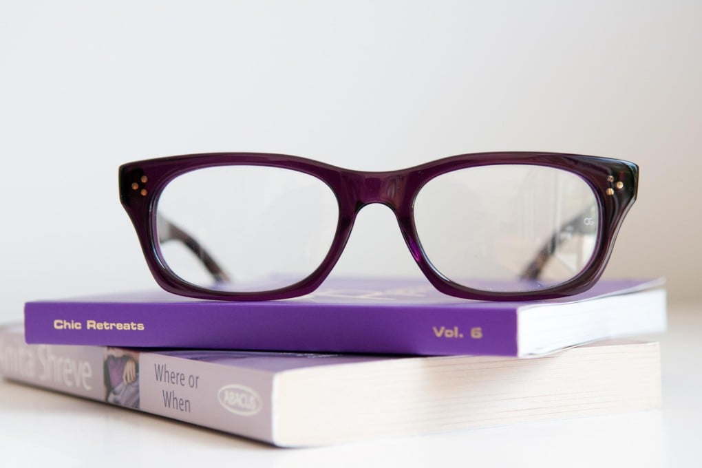 Oliver Goldsmith's Vice Consul glasses in purple