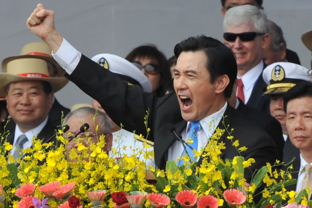 Taiwan President Ma Ying-jeou (C) gestures during a speech on National Day in front of the presidential office in Taipei on October 10. Photo: AFP