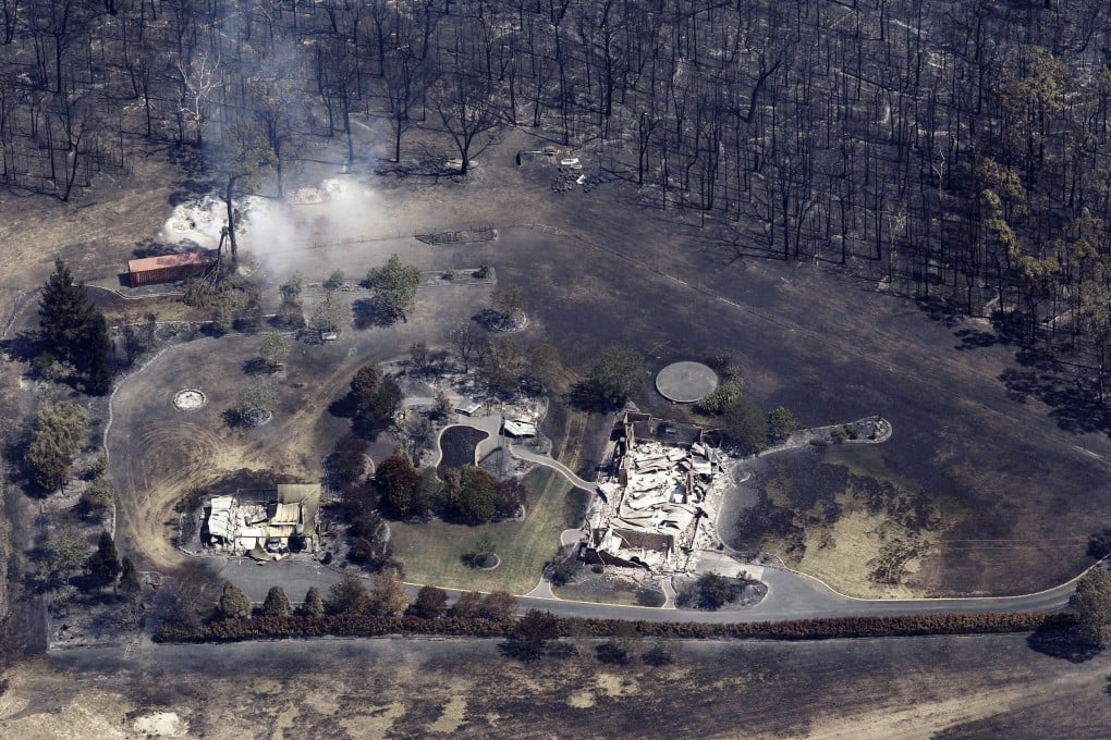 Aerial view of destroyed houses after a devastating bushfire in Yellow Rock in the Blue Mountains. Photo: EPA