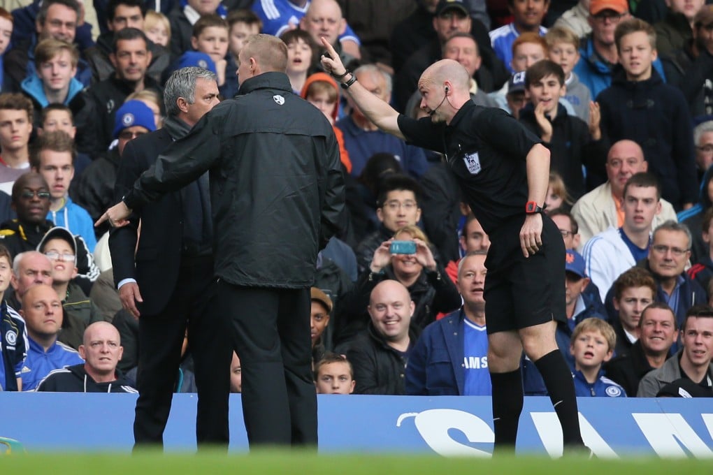 Jose Mourinho is ordered to the stands by referee Anthony Taylor. Photo: AP