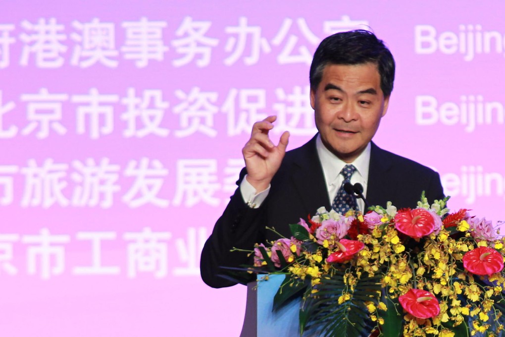 Leung Chun-ying speaking at the symposium. Photo: Simon Song