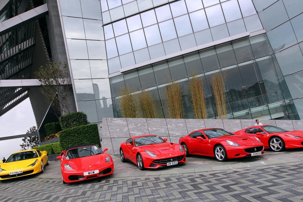 Cars line up at The Ritz-Carlton for the Ferrari Owners' Club of Hong Kong's annual Back to School Charity Ride. Photo: Nora Tam