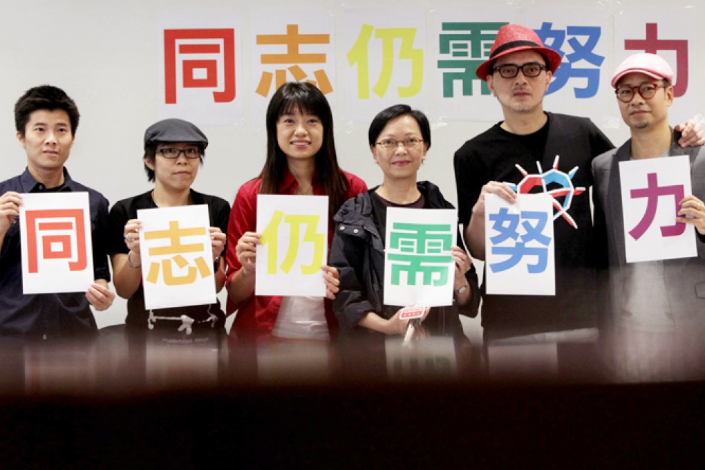 From left: Kasper Wan, Yeo Wai-wai, Wei Siu-lik, Cyd Ho, Anthony Wong and Brian Leung support the LGBT community. Photo: David Wong