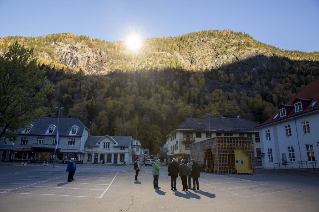Sunlight is reflected into the square in Rjukan, a place known for its darkness in winter. Photo: AFP