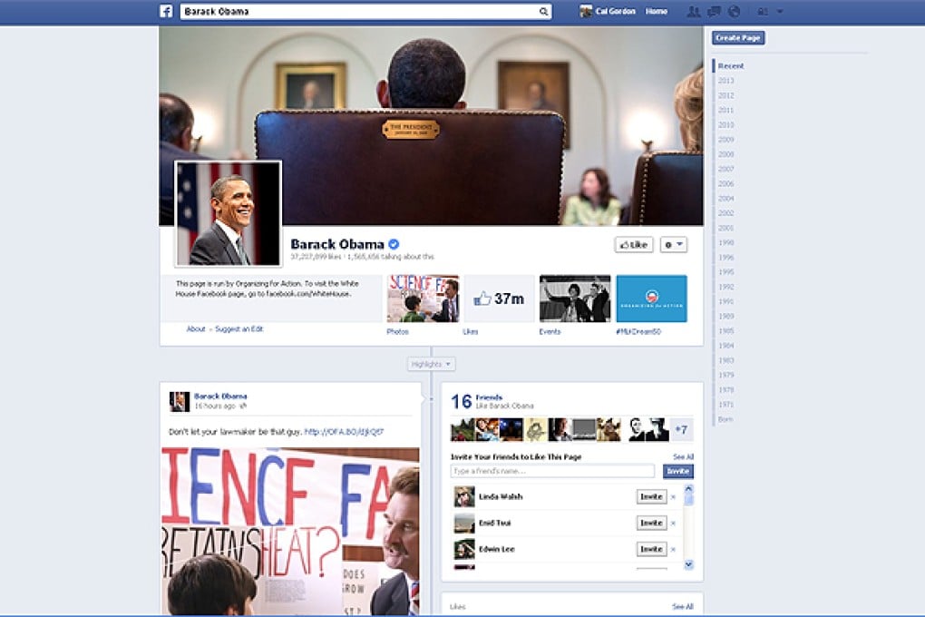 Obama's Facebook page was hacked by the Syrian Electronic Army. Photo: SCMP Pictures