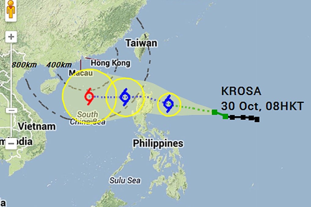 Track of tropical storm Krosa. Map: HK Obervatory