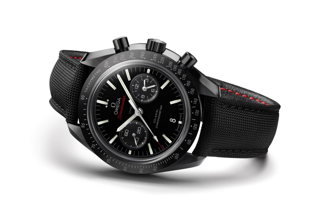 OMEGA Speedmaster: Fashioned out of ceramic and black zirconium oxide ceramic, Omega's "Dark Side of the Moon" is inspired by the watch used on six lunar missions. It features the Speedmaster's signature matte chromium nitride tachymeter scale on the polished ceramic bezel.