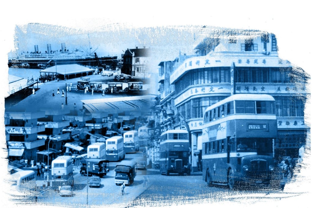 KMB buses on the streets of Kowloon in (clockwise from top left) 1923, 1965 and 1975. Photos: KMB. Illustration: Emilio Rivera