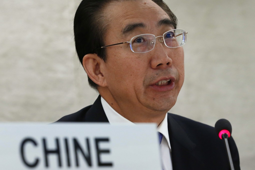 Wu Hailong, special envoy of China's foreign ministry, addresses the Human Rights Council Universal Periodic Review session at the European headquarters of the United Nations in Geneva. Photo: Reuters