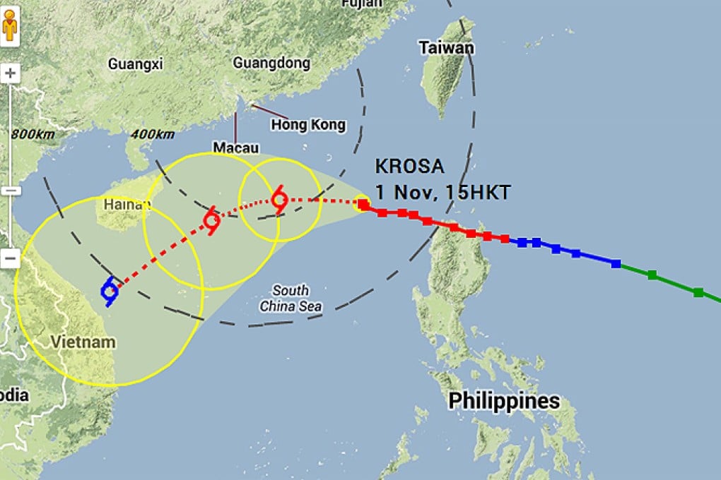 Path of Typhoon Krosa. Map: Hong Kong Obsevatory