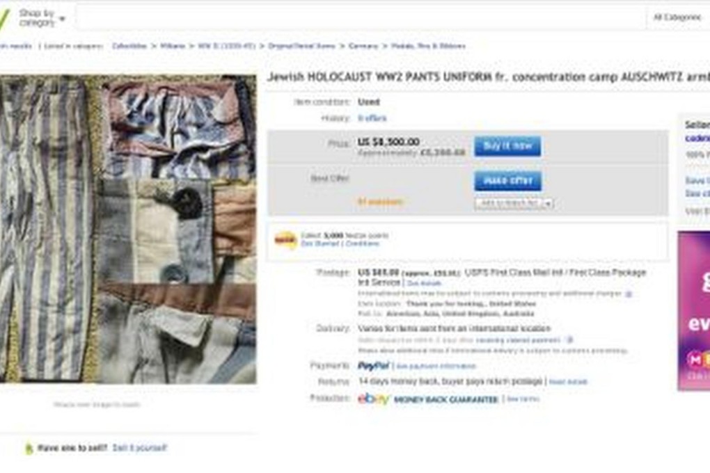 A purported Auschwitz uniform was offered for HK$140,000.