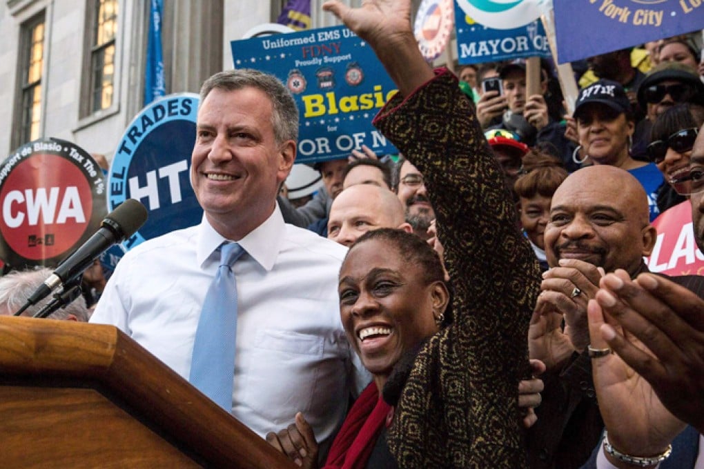 Bill de Blasio (left) has placed his black, former lesbian wife and teenage children at the centre of his campaign in an attempt to connect with middle-class families. Photo: AFP