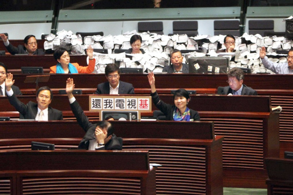 Lawmakers vote on Charles Mok's failed motion to use Legco's powers to investigate television licensing. Photo: Felix Wong