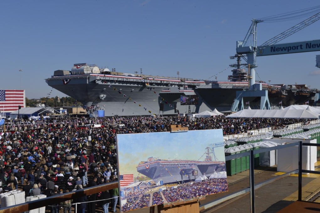Guests attend the christening of the USS Gerald R. Ford in Virginia. Photo:  Xinhua
