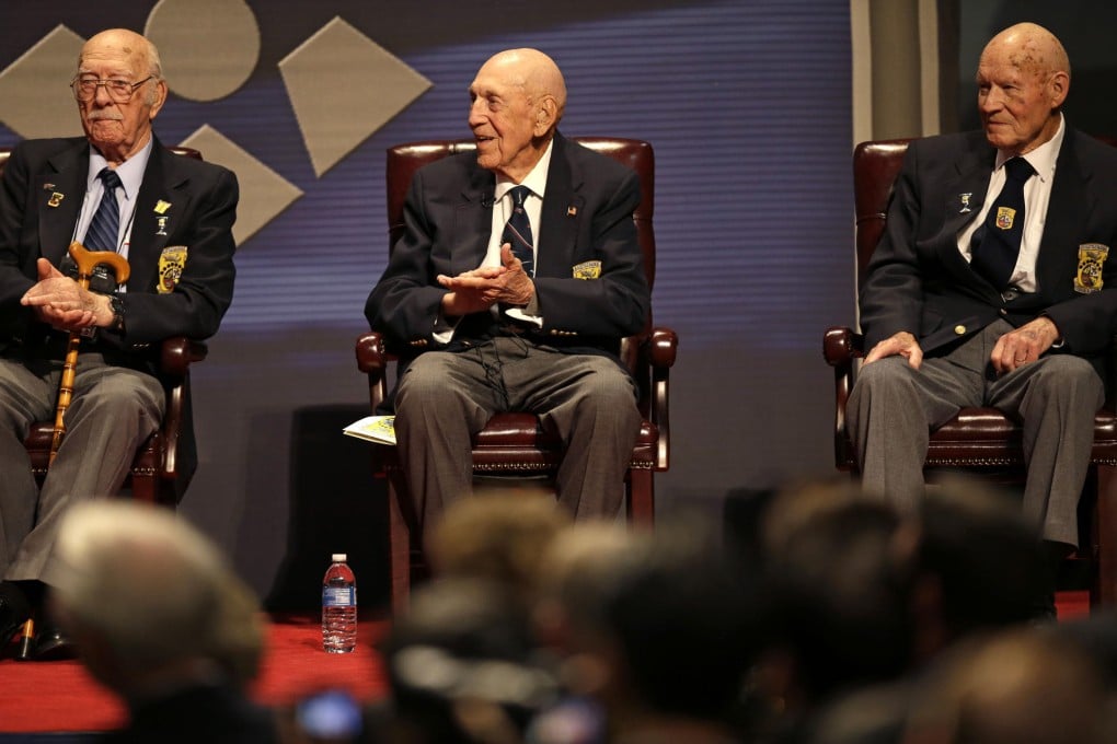 Doolittle raid survivors Edward Saylor, Richard Cole and David Thatcher attend the reunion in Dayton, Ohio. Photo: AP