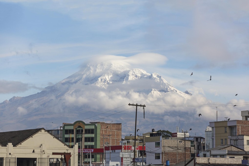 Mount Chimborazo, as seen from the Tren Crucero and across the town of Riobamba.