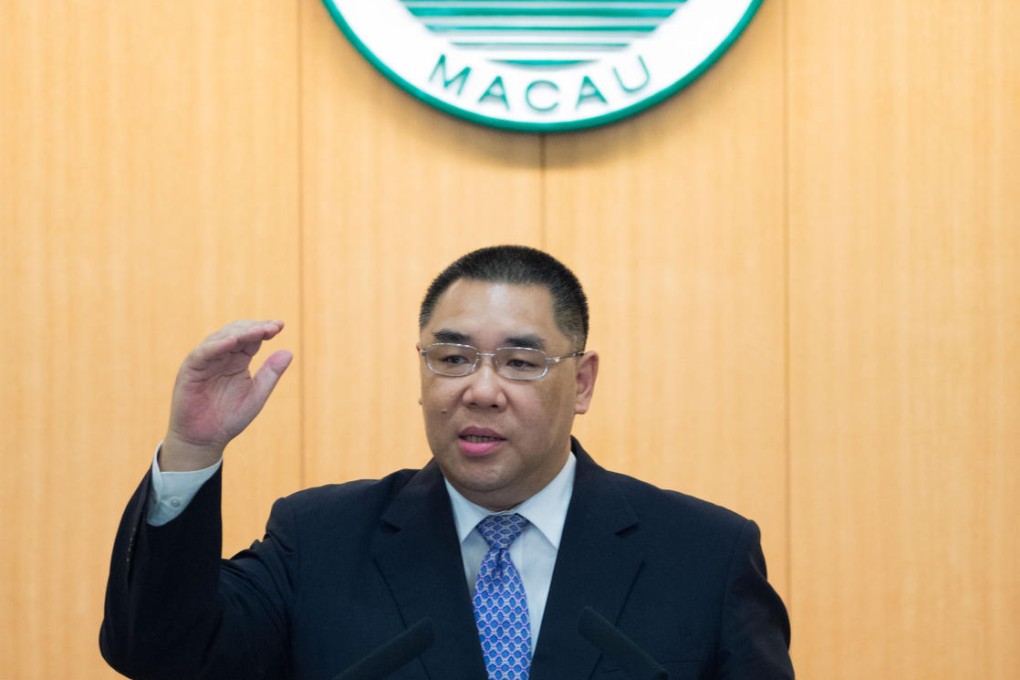 Dr Fernando Chui, delivering his policy address, also injected 7,000 patacas into the provident funds of eligible residents. Photo: Xinhua