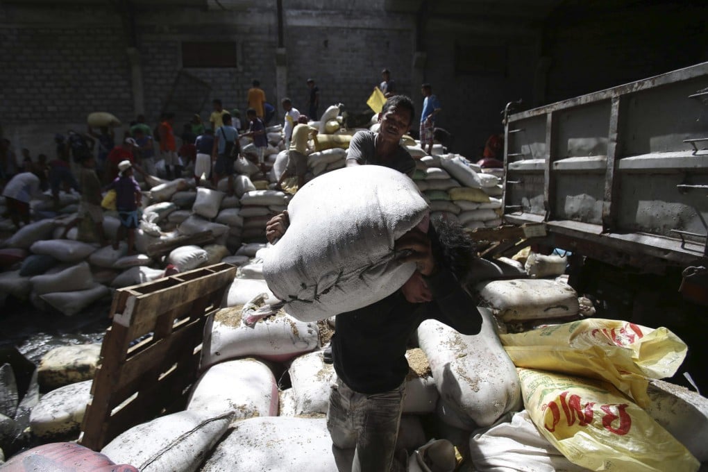 Survivors loot sacks of rice from a warehouse in Tacloban, capital of Leyte, the province worst affected by Friday's typhoon. Photo: AP