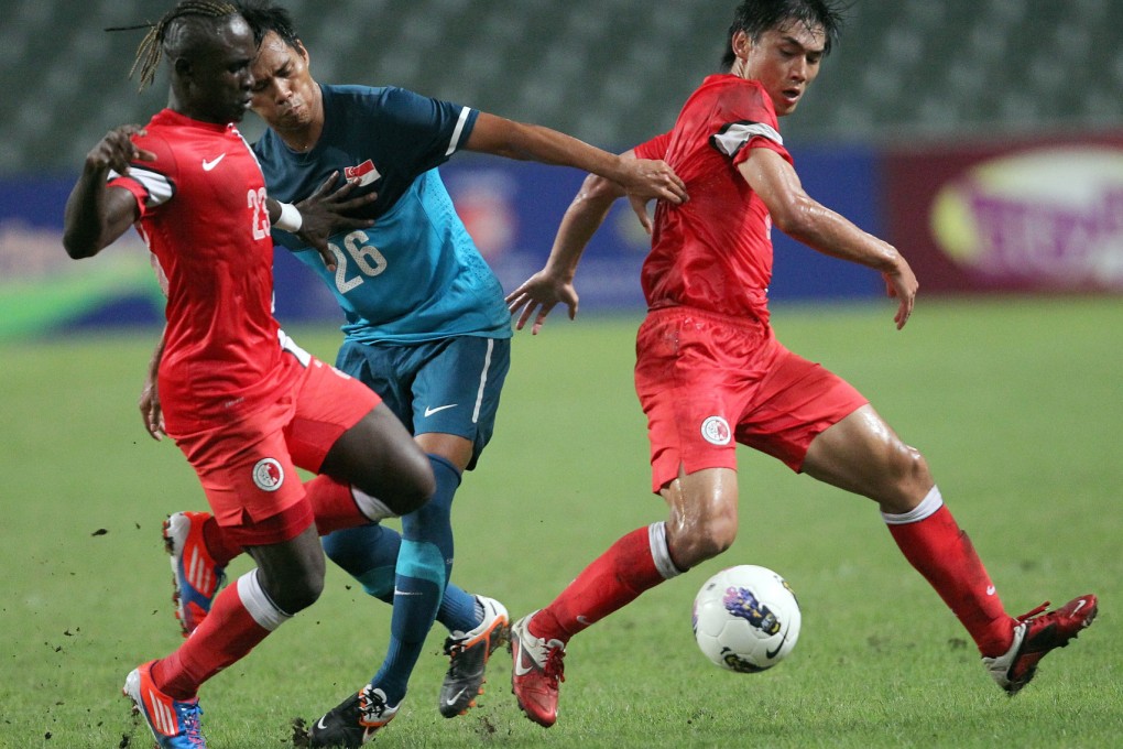 Speedy Hong Kong forward Godfred Karikari (left) will have the task of testing the UAE defence. Photo: Felix Wong