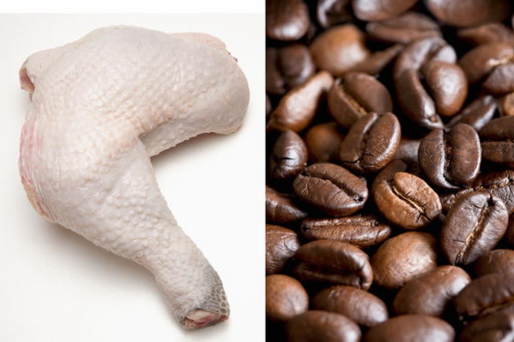 From far left: tofu, barbecued meat, chicken, coffee, sugar and ham. Photo: Corbis