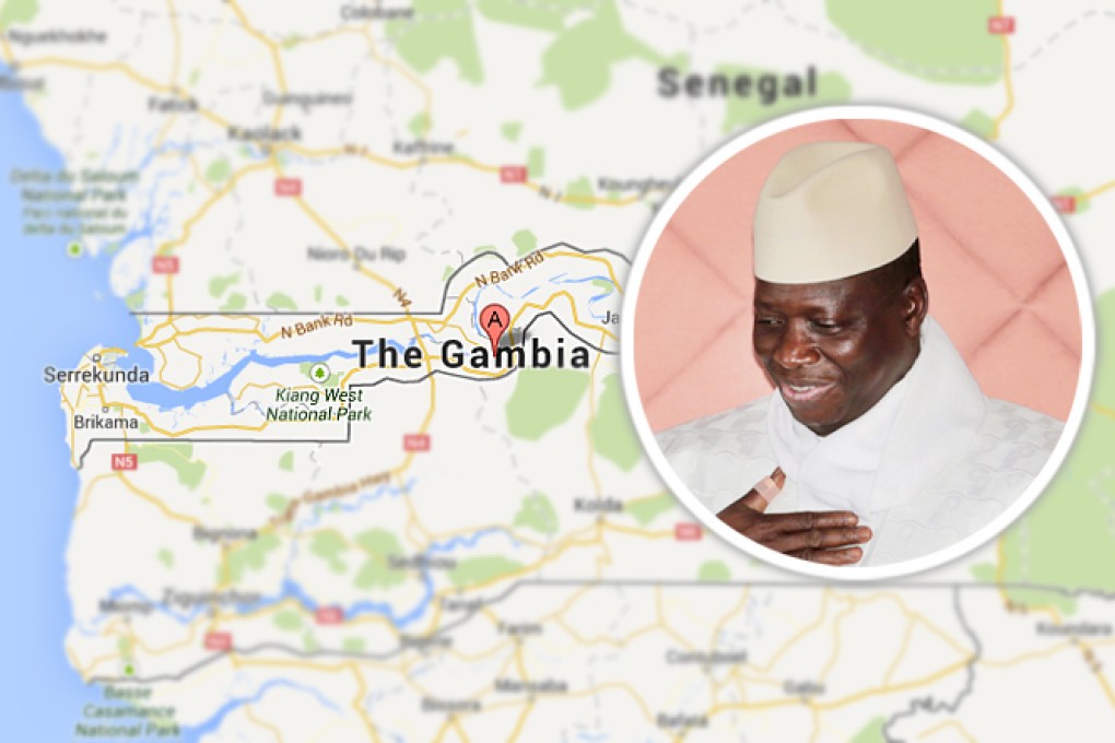 A combination photo of a map of Gambia in West Africa and the Gambian President, Yahya Jammeh. Photo: SCMP Pictures